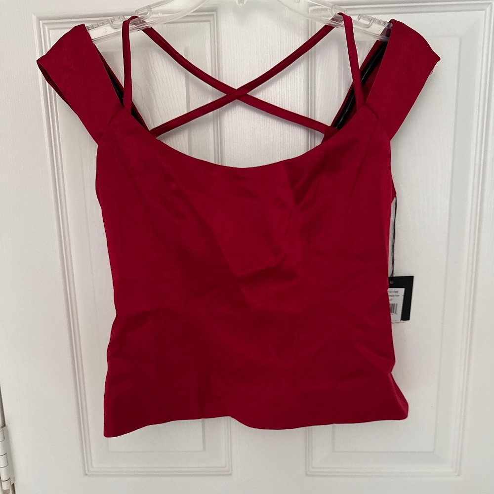 Nanette Lepore Twisted Romance Scarlet Red Satin Criss-Cross Top Sz 6 NWT